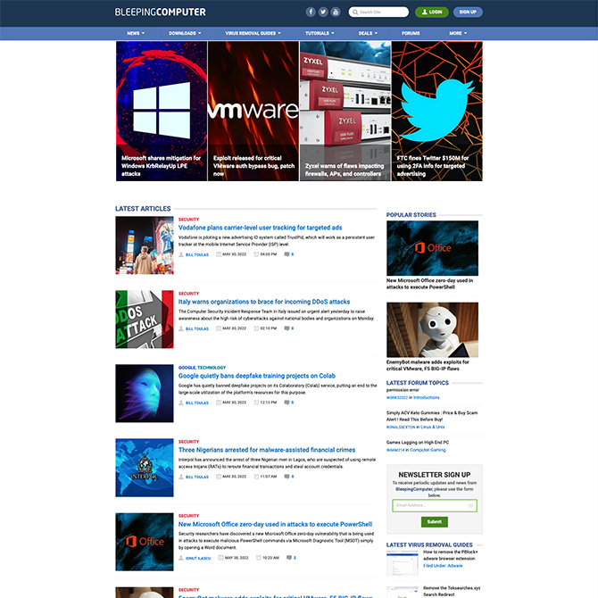 Bleeping Computers website
