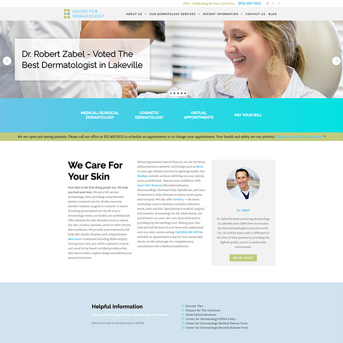 Center For Dermatology website