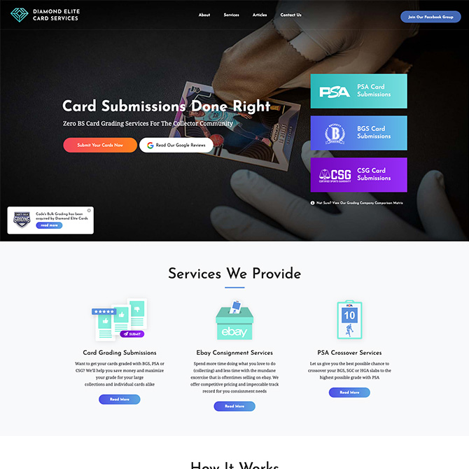 Diamond Elite Card Services website
