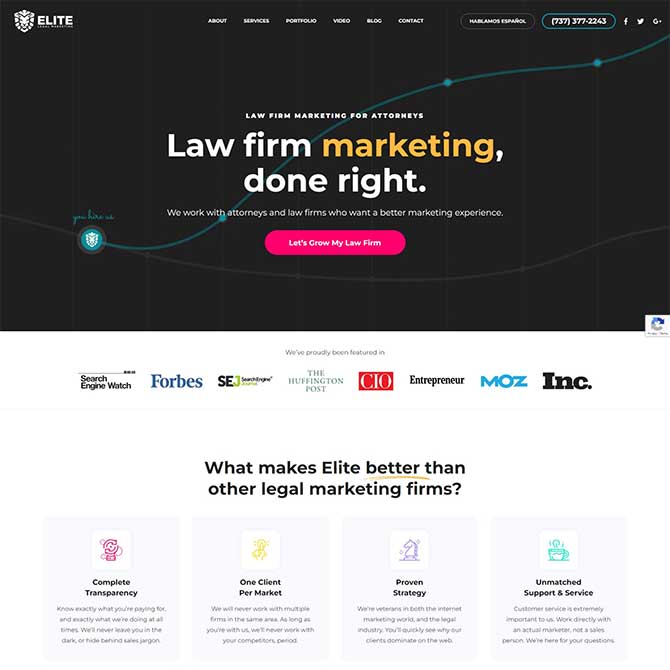 Elite Legal Marketing website